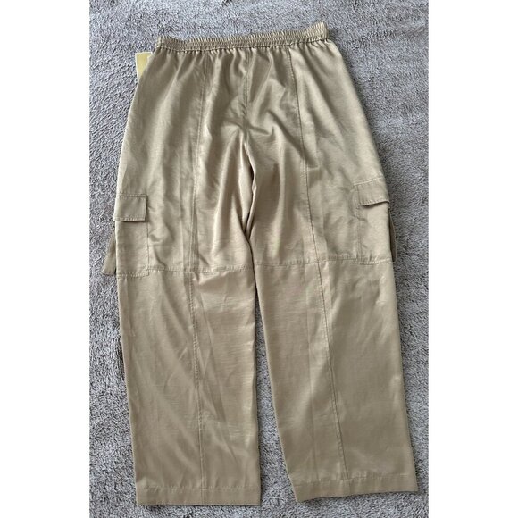 Michael Kors Satin Utility Cargo Pants Women’s Sz L Khaki pull on New - Picture 15 of 16